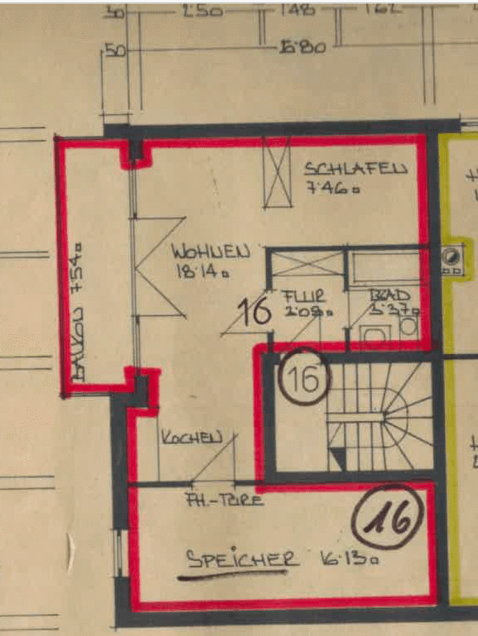 Grundriss der Wohnung Nr. 16 mit separatem Speicher